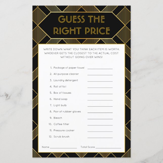 Game Gold en Black Art Deco  Vrijgezellenfeest (Voorkant)