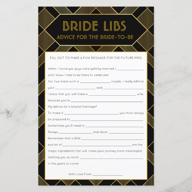 Game Gold en Black Art Deco  Vrijgezellenfeest (Voorkant)