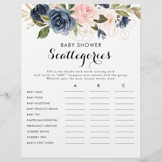 Game Gold Navy Blue Roze Baby shower (Voorkant)