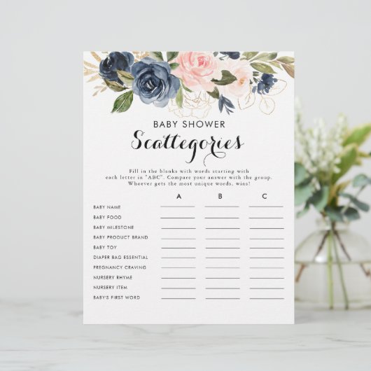 Game Gold Navy Blue Roze Baby shower (Staand voorkant)