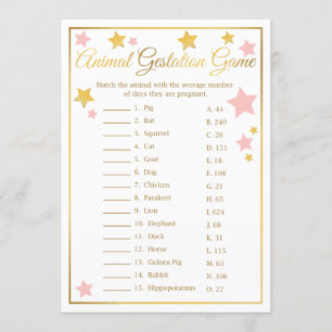 Game Gold Pink Star Animal Baby shower Kaart