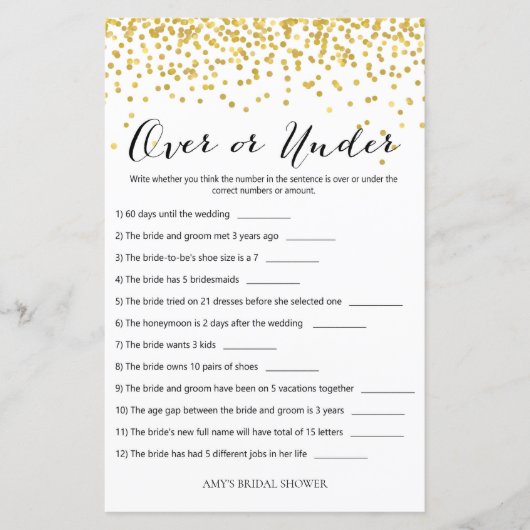 Game Gold Vrijgezellenfeest - boven of onder (Voorkant)