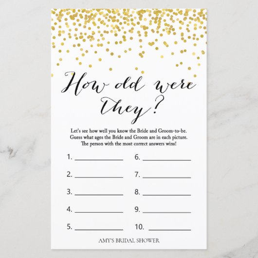 Game Gold Vrijgezellenfeest - Hoe oud waren ze? (Voorkant)