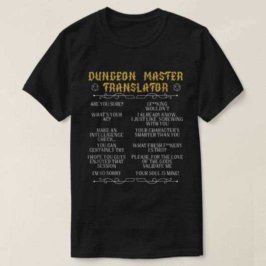 Game Master Vertaler RPG Tabletop Humor T-shirt (Design voorkant)
