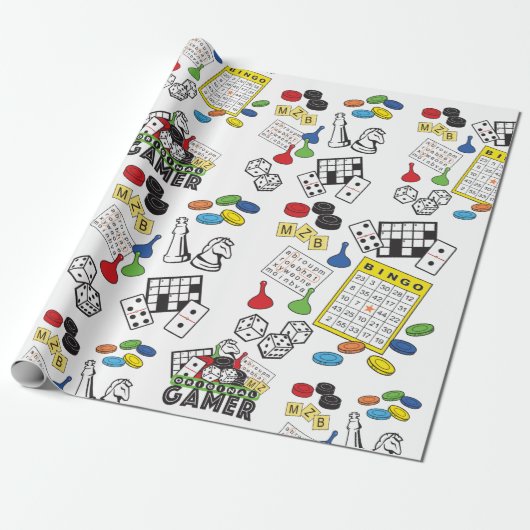 Game Night, Board Games en Word Puzzles Cadeaupapier (Uitgerold)