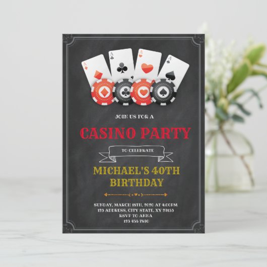 Game night casino party-uitnodiging kaart (Staand voorkant)