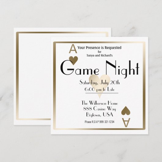 Game Night Gold Ace Hearts Kaart (Voorkant / Achterkant)
