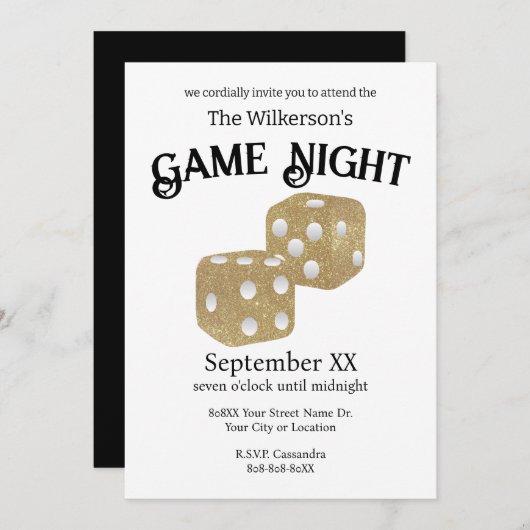 Game Night Gold Glitter Dice Kaart (Voorkant / Achterkant)