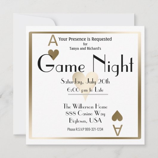 Game Night Goud Aas van Harten Kaart (Voorkant)