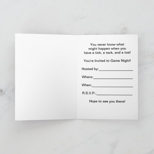Game Night Invitation, Funny Tic Tac Toe Kaart (Binnen)