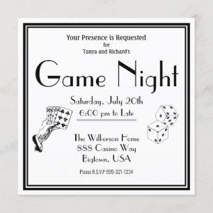 Game Night Party Invitation Black and White Kaart