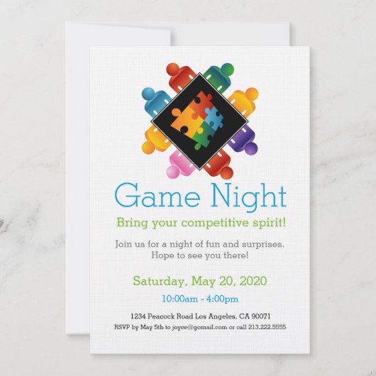Game Night Party Invitation Puzzle Team Kaart (Voorkant)
