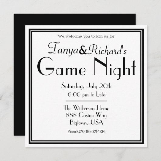 Game Night Party Uitnodiging Retro Classy (Voorkant / Achterkant)