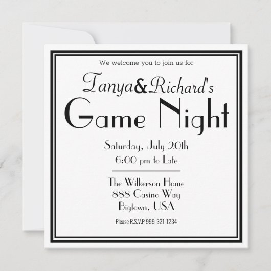 Game Night Party Uitnodiging Retro Classy (Voorkant)