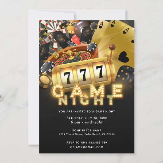 Game Night Party Zwart Goud Kaart (Voorkant)