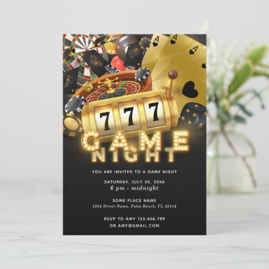 Game Night Party Zwart Goud Kaart (Staand voorkant)
