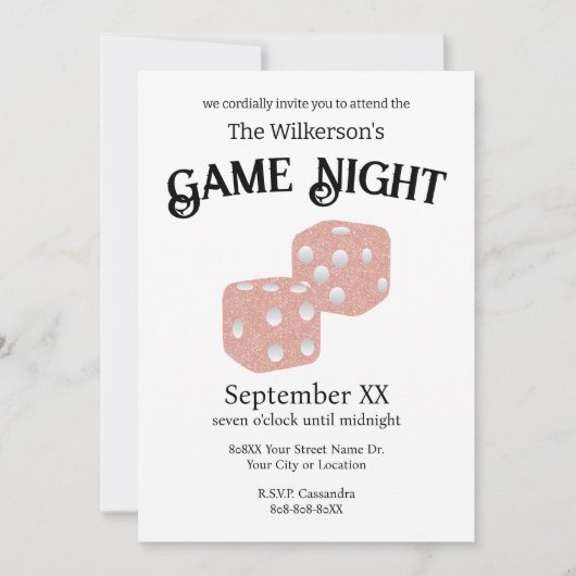 Game Night Pink Glitter Dice Kaart (Voorkant)