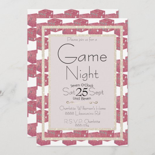 Game Night Pink Glitter Pplay Dice Kaart (Voorkant / Achterkant)