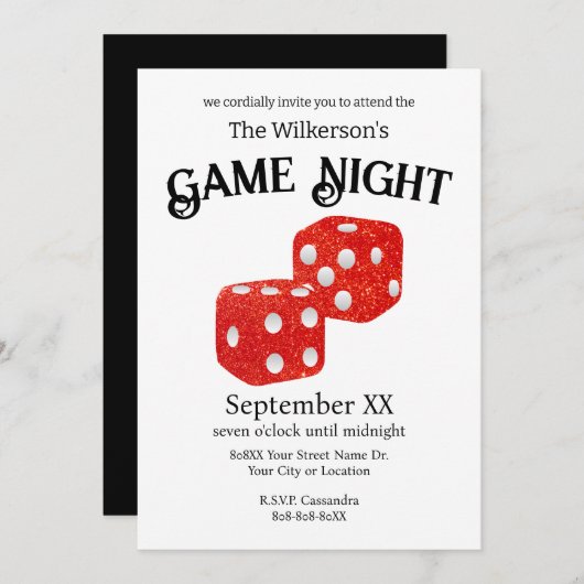 Game Night Red Glitter Dice Kaart (Voorkant / Achterkant)