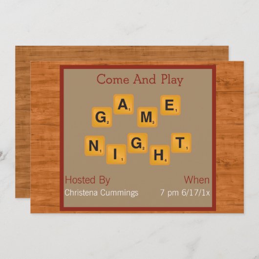 Game Night Tile Letters Invitation Kaart (Voorkant / Achterkant)