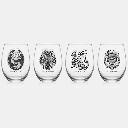 Game Night Unique Dragons 4 Personalize Text Wijnglas Zonder Voet (Voorkant)