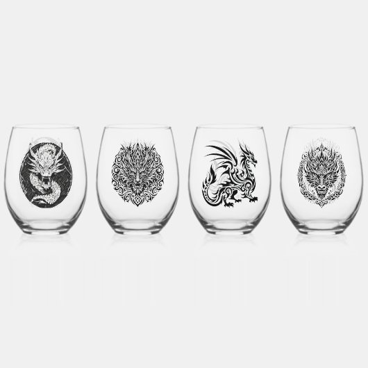 Game Night Unique Dragons 4 Personalize Text Wijnglas Zonder Voet (Achterkant)