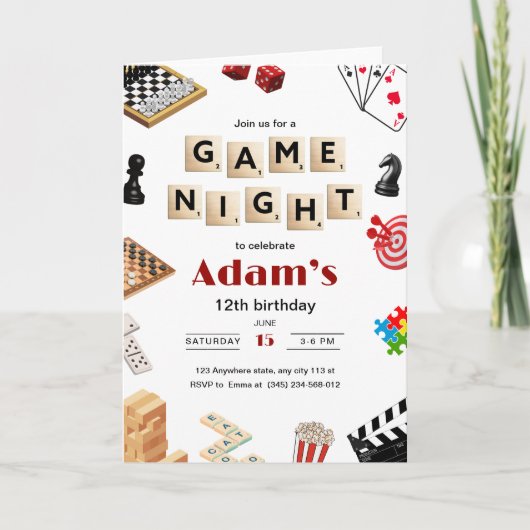 Game Night Verjaardag Uitnodiging, Board Game Nigh (Voorkant)