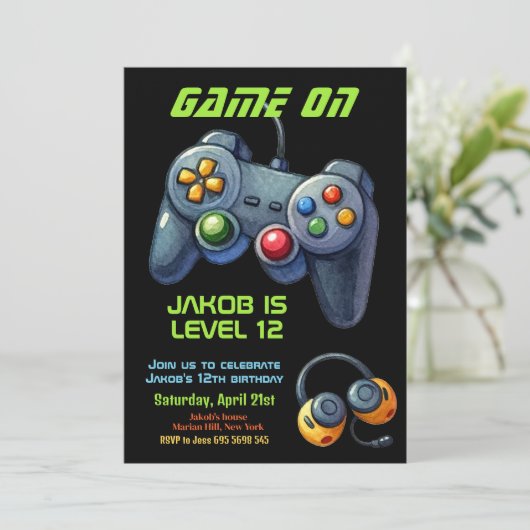 Game Night Video Gamer Joystick Verjaardagsfeestje Kaart (Staand voorkant)