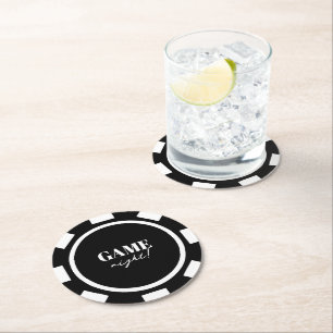 Game Night Zwarte Poker Chips Feest Ronde Kartonnen Onderzetter