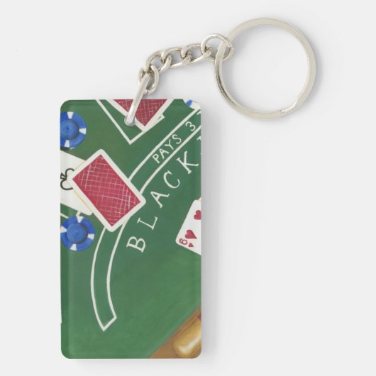 Game of Blackjack with Chips by Chariklia Zarris Sleutelhanger (achterkant)