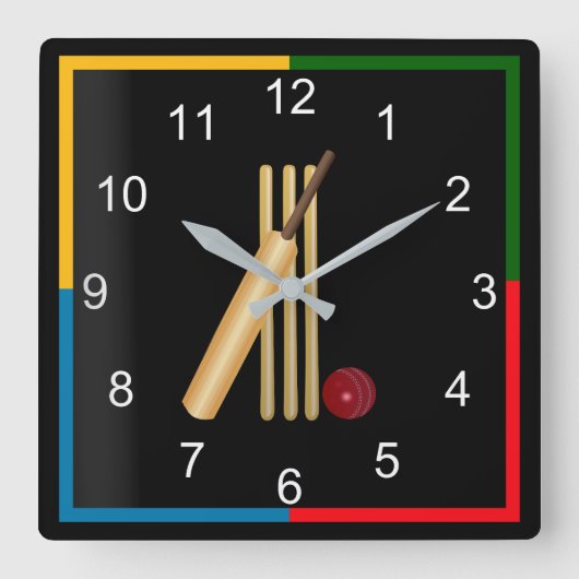 Game of Cricket, Wicket, Bat and Ball Vierkante Klok (Voorkant)
