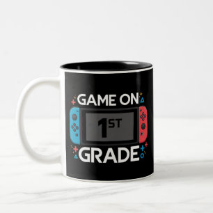 Game On 1e klas terug naar school grappige gamer Tweekleurige Koffiemok
