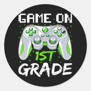 Game on 1st grade Fun Terug naar school Gamer Boys Ronde Sticker