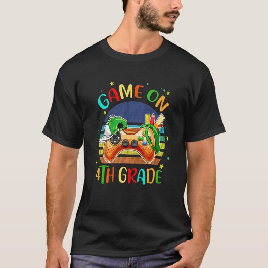 Game On 4th Grade Back To School For Gaming Boy T-shirt (Voorkant)