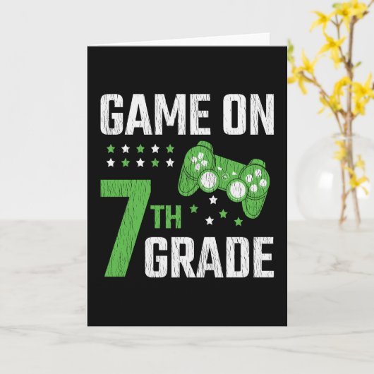 Game On 7th Grade Video Game Back to School Gamer Kaart (Gele Bloem)