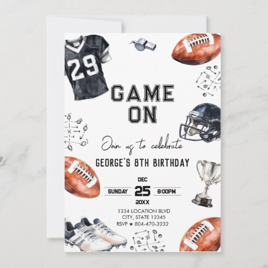 Game On Amerikaanse Voetbal Verjaardag  Kaart (Voorkant)