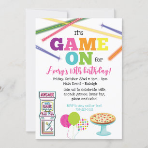 Game On Arcade Pizza Feest Uitnodiging