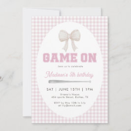 Game On Baseball Bow Pink Gingham Preppy 5th Kaart