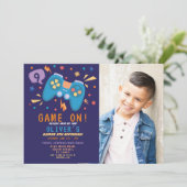 Game On Birthday Gaming Video Party Foto Kaart (Staand voorkant)