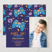 Game On Birthday Gaming Video Party Foto Kaart (Voorkant / Achterkant)