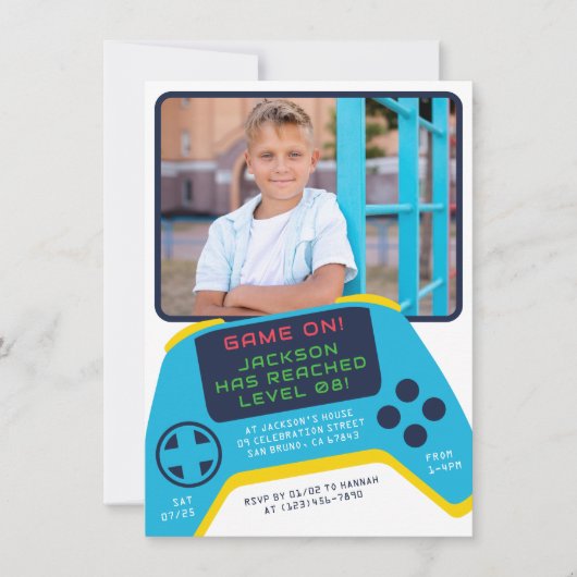 Game On | Cool Video Game Boy Verjaardagsfeestfoto Kaart (Voorkant)