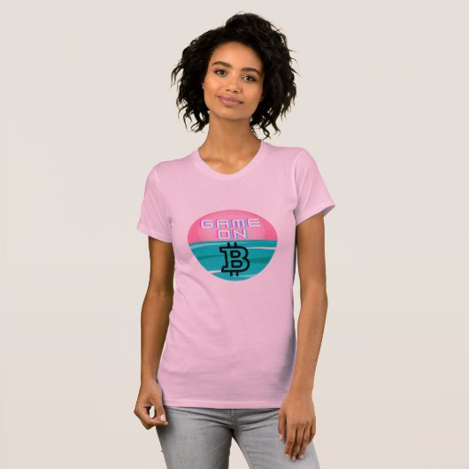 GAME ON crypto Tshirt cadeau bitcoin ROZE (Voorkant volledig)