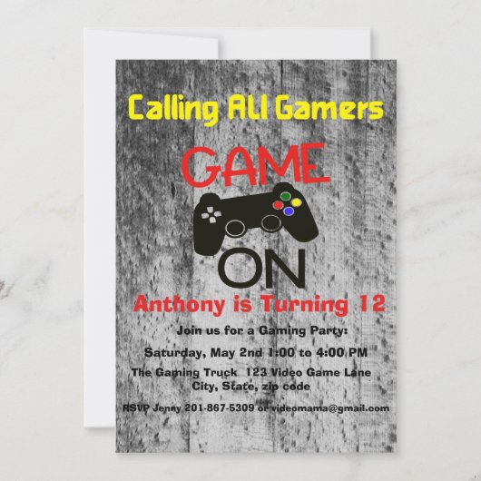 GAME ON...een videogame verjaardagsfeestje Kaart (Voorkant)