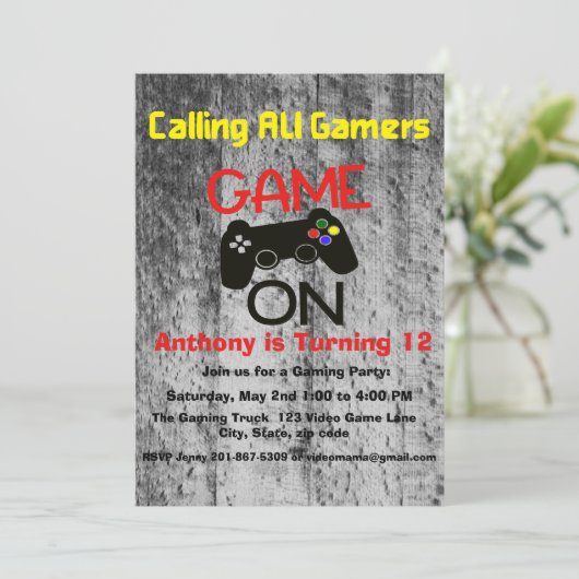 GAME ON...een videogame verjaardagsfeestje Kaart (Staand voorkant)