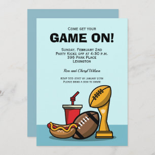 Game on Food and Football Trophy Party Invitations