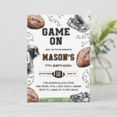 Game On Football Birthday Party Invitation Kaart (Staand voorkant)