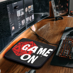 Game On   Fun Black & Red 20 Sided Die Gamer Laptop Sleeve