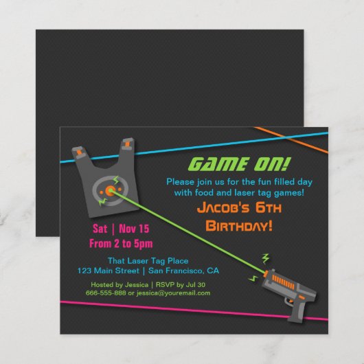 Game On Fun Laser Label Verjaardagsfeest Kaart (Voorkant / Achterkant)