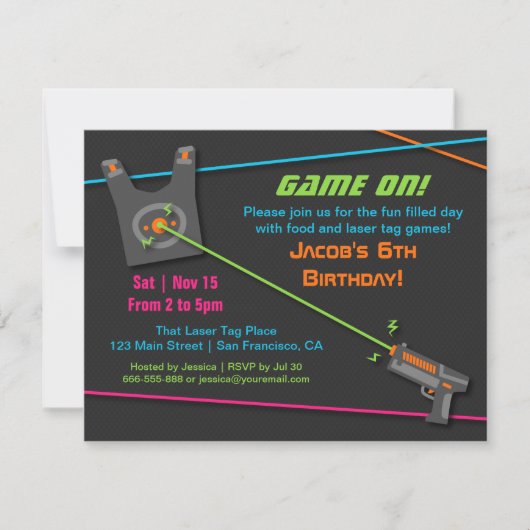 Game On Fun Laser Tag Verjaardagsfeestje Kaart (Voorkant)