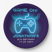 Game on, Fun Neon Birthday Boy Papieren Bordje (Voorkant)